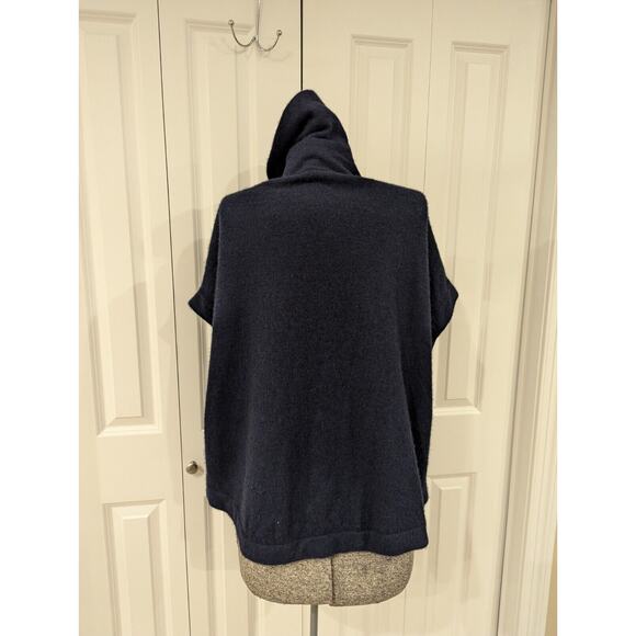 KINROSS Cashmere Short Sleeve quarter Zip poncho Adj. collar. Navy w black. O/S - Picture 11 of 16